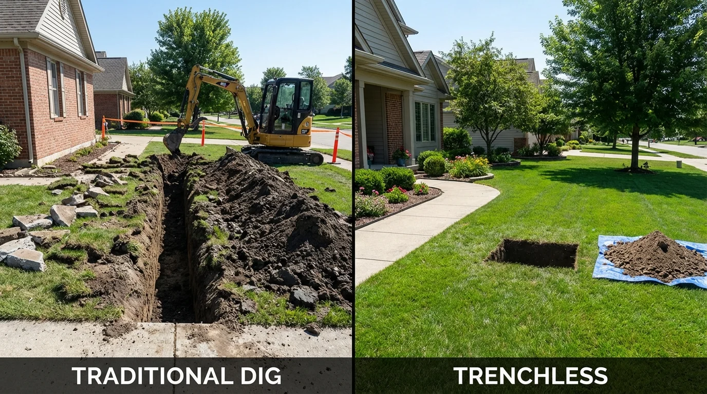 Trenchless sewer repair with minimal yard damage versus traditional excavation in Townsend, MT